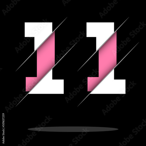 Number Eleven, 11 isolated on white background with shadow. Vector illustration, easy to edit. Template for your design, website, infographic, brochure, cover, business annual report,...