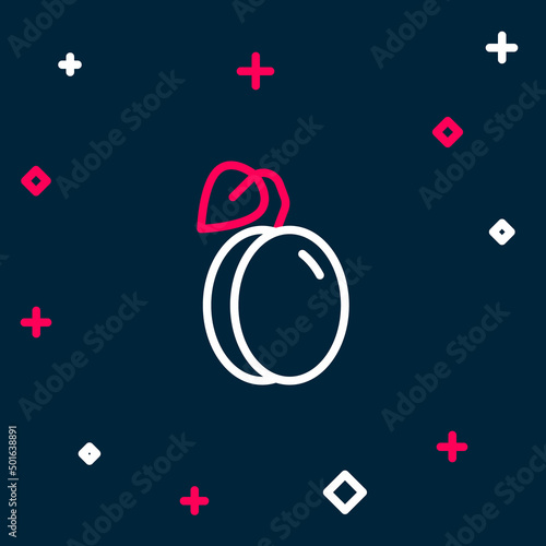 Line Plum fruit icon isolated on blue background. Colorful outline concept. Vector