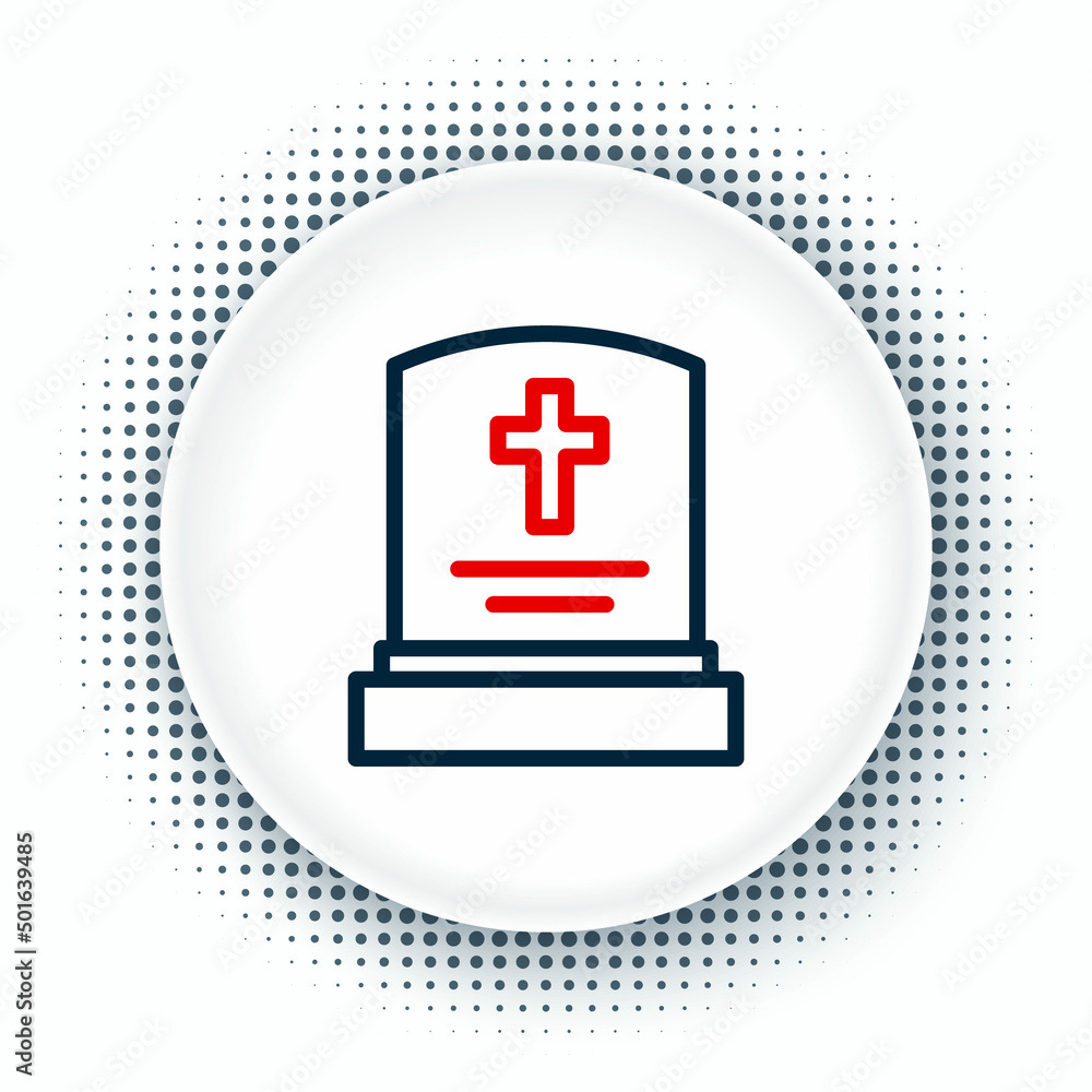 Obraz premium Line Grave with tombstone icon isolated on white background. Colorful outline concept. Vector