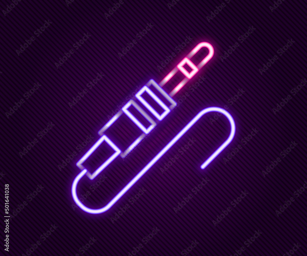 Glowing neon line Audio jack icon isolated on black background. Audio cable for connection sound equipment. Plug wire. Musical instrument. Colorful outline concept. Vector Glowing neon line Audio jack icon isolated on black background. Audio cable for connection sound equipment. Plug wire. Musical instrument. Colorful outline concept. Vector