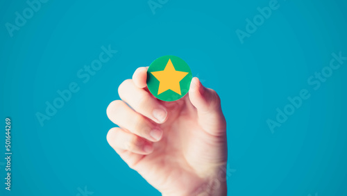 Wallpaper Mural Customer Experience Concept, Best Excellent Services for Satisfaction present by Hand of Client giving a Star Rating.Woman Giving Star Feedback.Clients Choosing Rating.Customer Service.brand loyalty. Torontodigital.ca