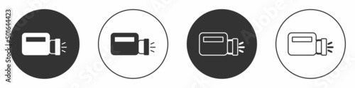 Black Flashlight icon isolated on white background. Circle button. Vector