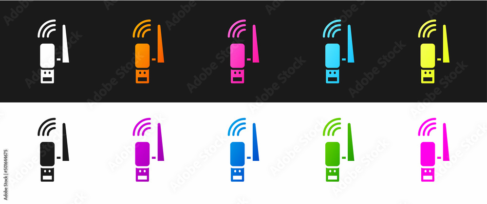 Set Usb wireless adapter icon isolated on black and white background. Vector Set Usb wireless adapter icon isolated on black and white background. Vector