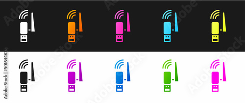 Set Usb wireless adapter icon isolated on black and white background. Vector