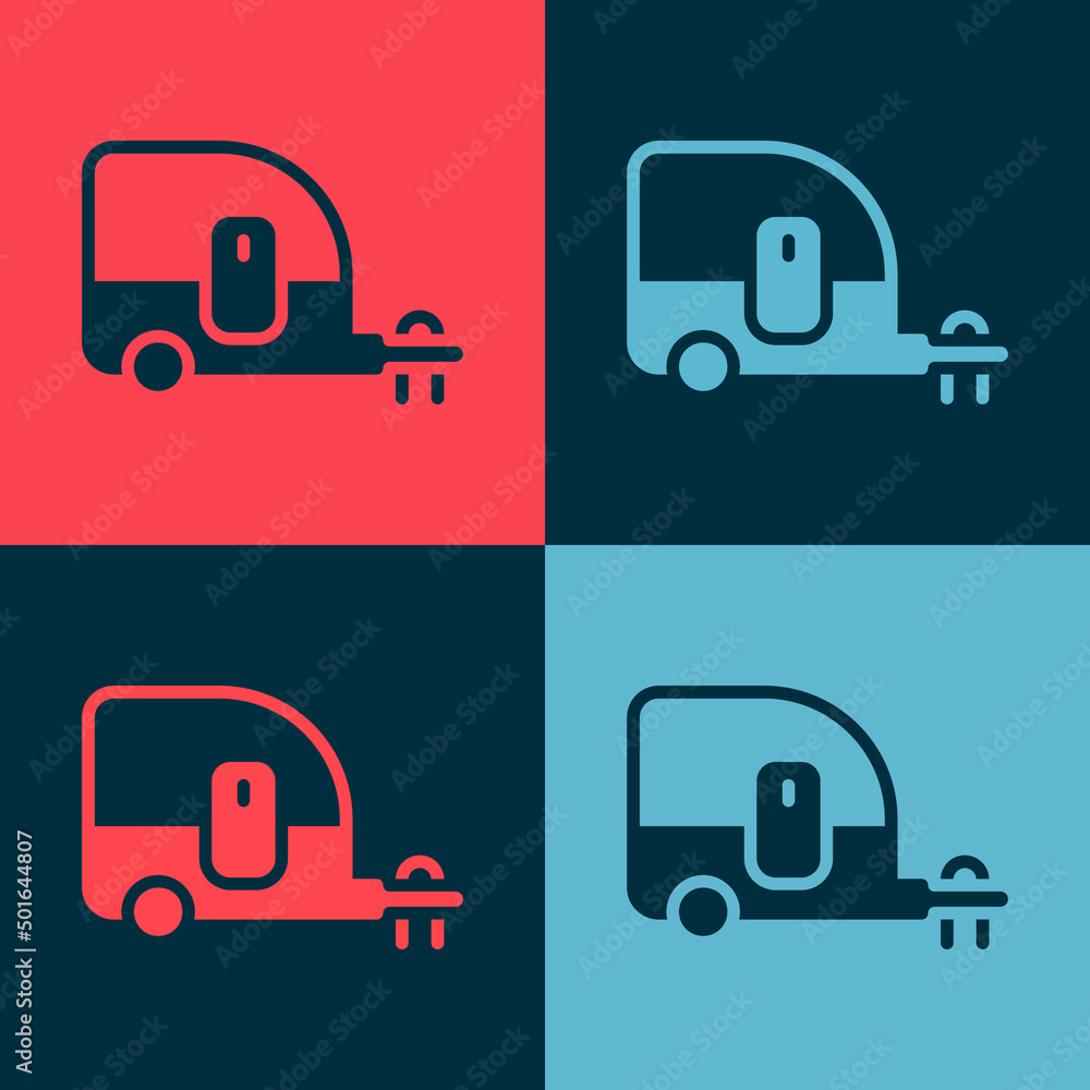 Pop art Rv Camping trailer icon isolated on color background. Travel mobile home, caravan, home camper for travel. Vector Pop art Rv Camping trailer icon isolated on color background. Travel mobile home, caravan, home camper for travel. Vector