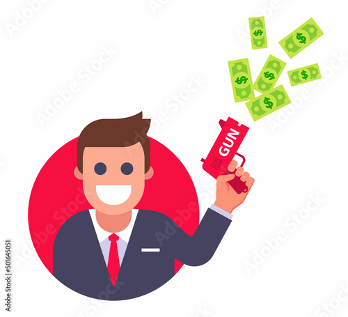 icon of a rich man with a bunch of money. flat vector illustration.