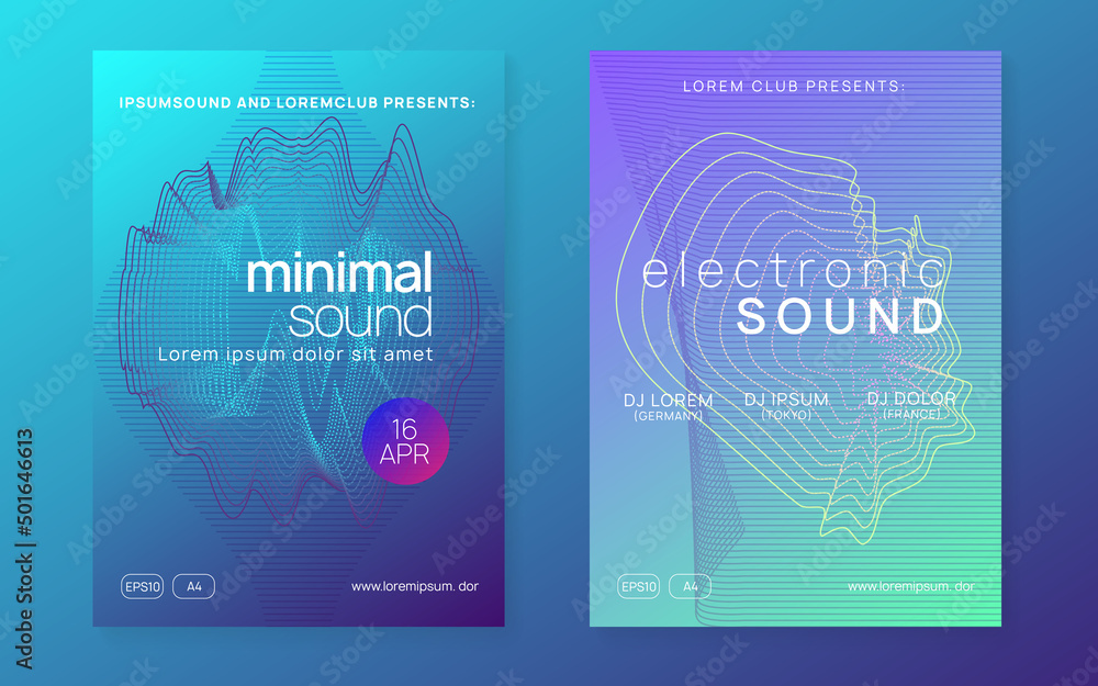 Naklejka premium Neon music poster. Electro dance dj. Electronic sound fest. Club event flyer. Techno trance party.