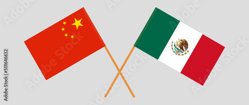 Crossed flags of China and Mexico. Official colors. Correct proportion