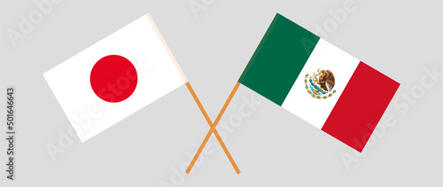 Crossed flags of Japan and Mexico. Official colors. Correct proportion