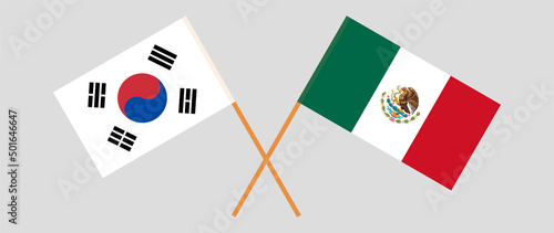 Crossed flags of South Korea and Mexico. Official colors. Correct proportion