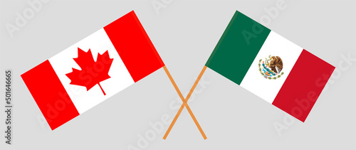 Crossed flags of Canada and Mexico. Official colors. Correct proportion