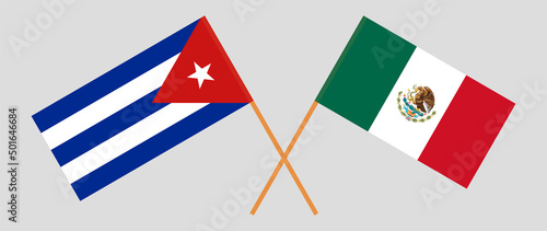 Crossed flags of Mexico and Cuba. Official colors. Correct proportion