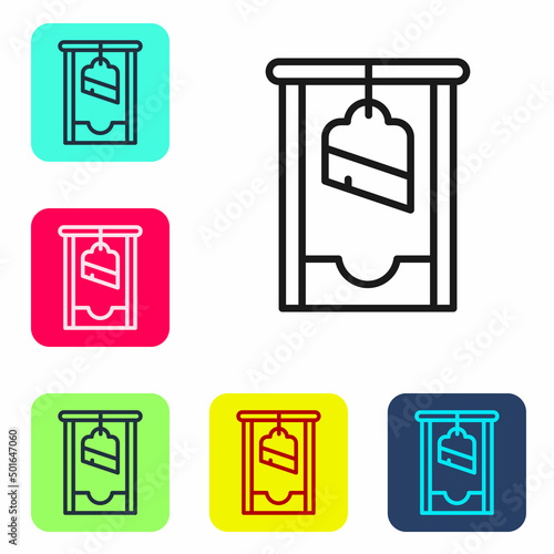 Black line Guillotine medieval execution icon isolated on white background. Set icons in color square buttons. Vector