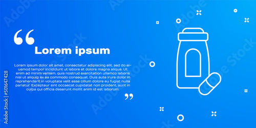 White line Sedative pills icon isolated on blue background. Vector