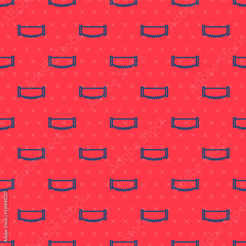 Blue line Two-handed saw icon isolated seamless pattern on red background. Vector