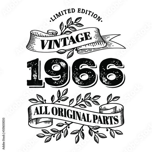 1966 limited edition vintage all original parts. T shirt or birthday card text design. Vector illustration isolated on white background.