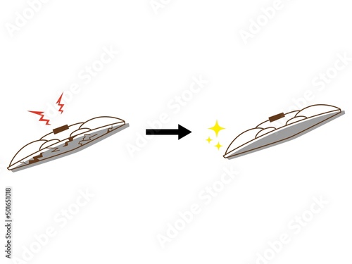 劣化したワイパーを交換するイラスト