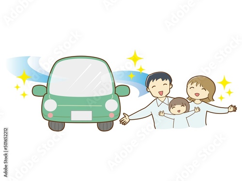 クリーンな空気の車で喜ぶ家族のイラスト