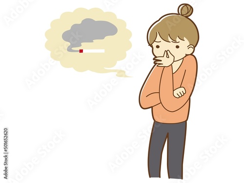 タバコのにおいが気になる女性のイラスト