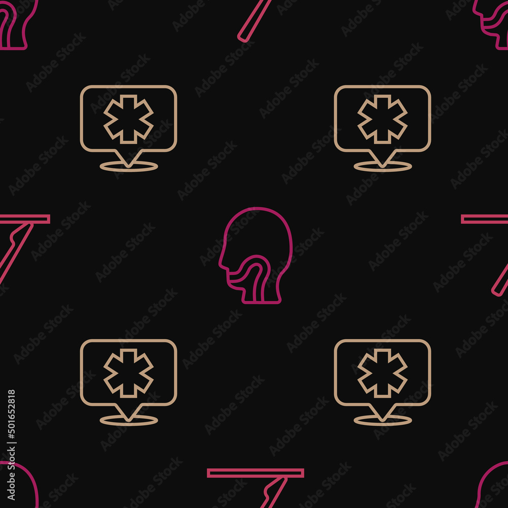 Set line Medical surgery scalpel, symbol of the Emergency and Sore throat on seamless pattern. Vector Set line Medical surgery scalpel, symbol of the Emergency and Sore throat on seamless pattern. Vector