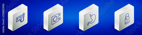 Set Isometric line Ultrasound, Medical symbol of the Emergency, Human stomach and Eye drop bottle icon. Vector