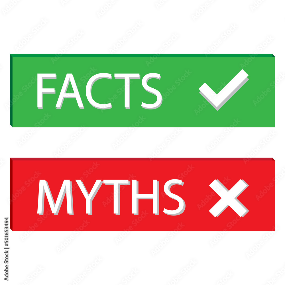 Web template with facts myths tick cross. Check mark icon. Vector illustration. stock image.