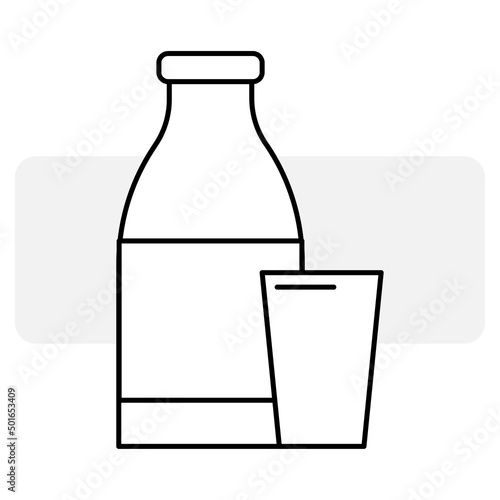 Cartoon milk bottle glass icon. Editable stroke. Logo, label. Vector illustration. stock image. 