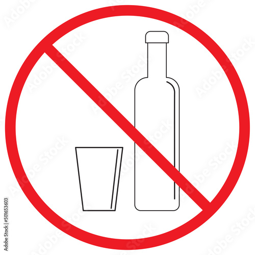 Illustration with black bottle glass ban. Sign forbidden. Mark prohibited. Icon symbol ban. Vector illustration. stock image. 