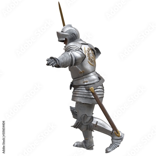 Medieval knight in armor isolated white background 3d illustration