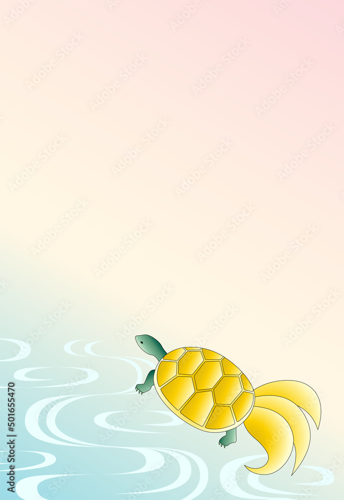 水辺の蓑亀のメッセージカード はがきサイズ縦型 Stock Vector Adobe Stock