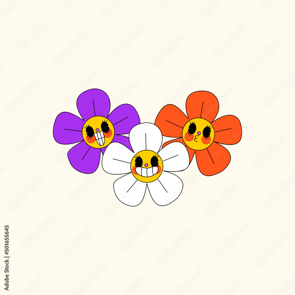 vector three cute flower characters vector three cute flower characters