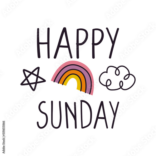 vector happy sunday writing, with a rainbow icon