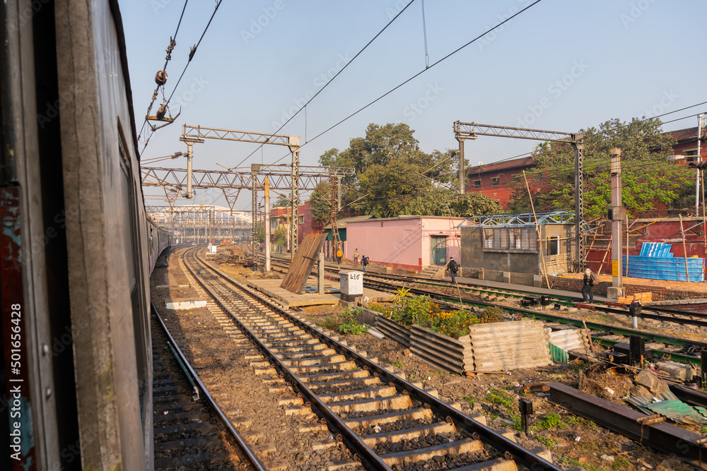 HOWRAH STATION , HOWRAH, WEST BENGAL / INDIA - 4TH FEBRUARY 2018 : Railway track of Indian railway. It is fourth largest network by size in the world. HOWRAH STATION , HOWRAH, WEST BENGAL / INDIA - 4TH FEBRUARY 2018 : Railway track of Indian railway. It is fourth largest network by size in the world.
