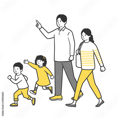 出かける小さいこどものいる家族