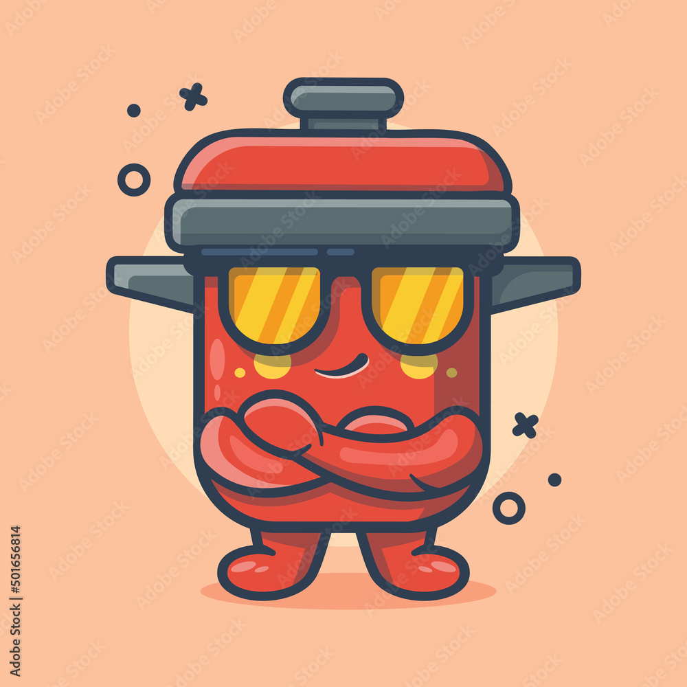 Fototapeta premium cute cooking pot character mascot with cool expression isolated cartoon in flat style design