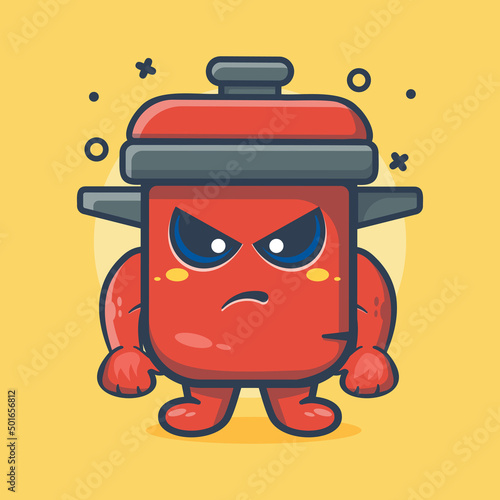 serious cooking pot character mascot with angry expression isolated cartoon in flat style design 