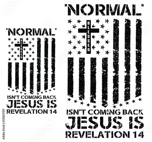 Normal Isn't Coming Back Jesus Is Revelation 14 T-shirt Vector Design, Christian Jesus Shirt, Bible Verse Shirt, Revelation Verse TShirt, Christian Gift, American Flag Shirt.