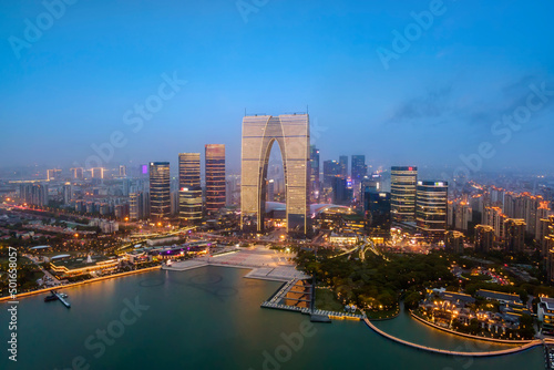 aerial photography suzhou city building landscape skyline night view © 昊 周