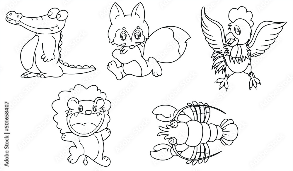 Cute design animal outline vector set 37 ( chicken shrimp lion squirrel crocodile ) Cute design animal outline vector set 37 ( chicken shrimp lion squirrel crocodile )