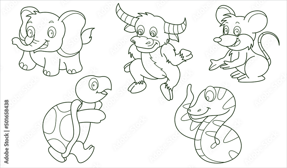 Cute design animal outline vector set 41 ( snake rat elephant buffalo turtle ) Cute design animal outline vector set 41 ( snake rat elephant buffalo turtle )