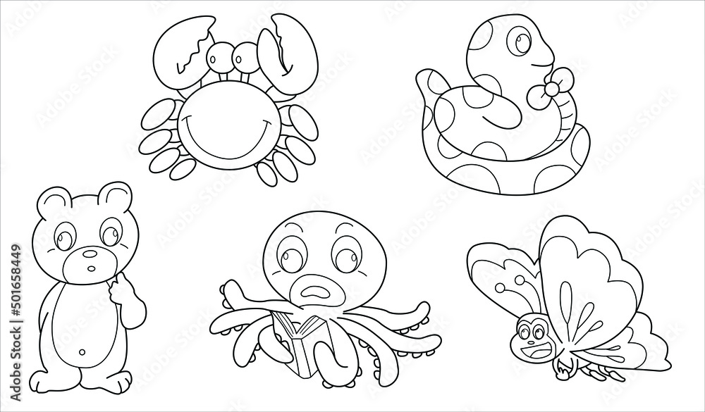 Cute design animal outline vector set 44 ( squid butterfly crab bear snake ) Cute design animal outline vector set 44 ( squid butterfly crab bear snake )