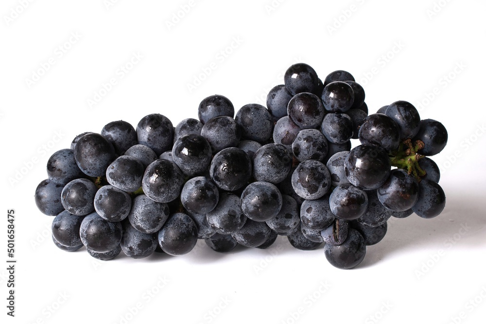 big bunch of black grapes isolated on white background