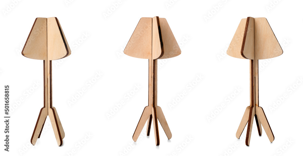 Set of toy wooden lamp isolated on white Set of toy wooden lamp isolated on white