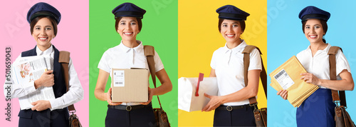 Set of beautiful postwoman ...