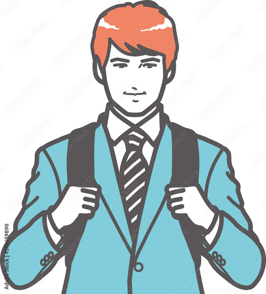 ビジネスリュックを背負う若手