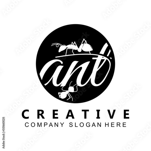 Ant Logo Design, Team and Compact Working Animals vector illustration