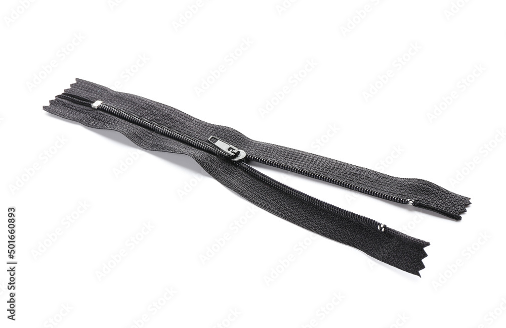 Stylish black zipper on white background Stylish black zipper on white background
