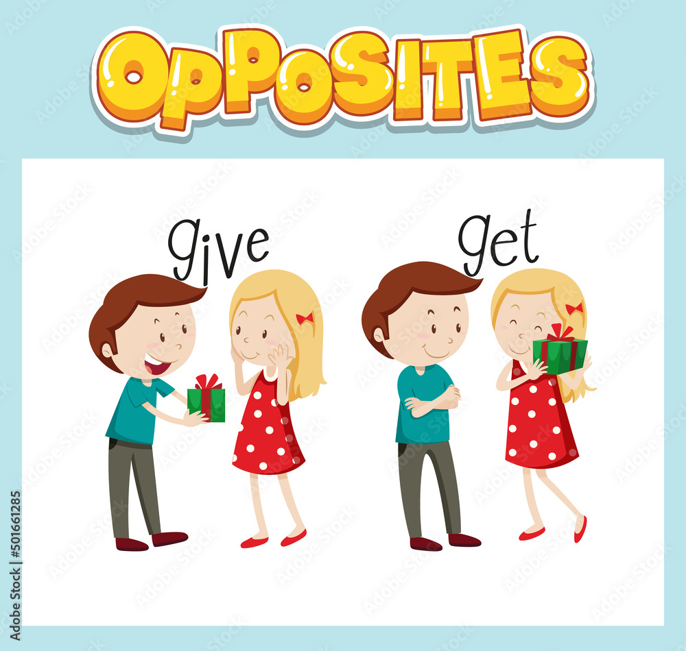 Opposite English words with give and calm