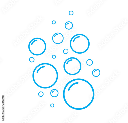Soap bubbles on white background. Fizzy drinks. flat line icons. Vector illustration