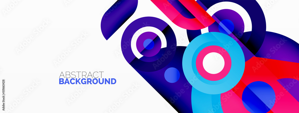 Fototapeta premium Abstract round shapes background. Minimalist decoration. Geometric background with circles and rings